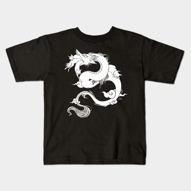 Flying Dragon In Space With Cats Drawing Kids T-Shirt by cellsdividing